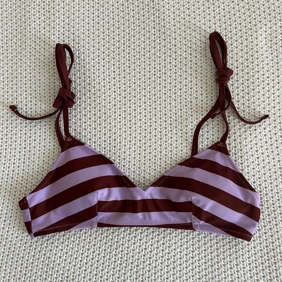 Aerie Scoop Neck Tie Strap Bikini Swim Top Purple Stripe Size Small P - Picture 1 of 4